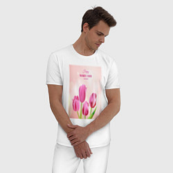 Пижама хлопковая мужская Цветы 8 марта, цвет: белый — фото 2