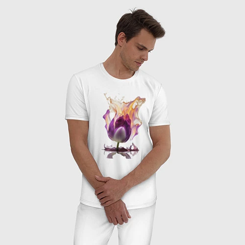 Мужская пижама Брызги тюльпана / Белый – фото 3
