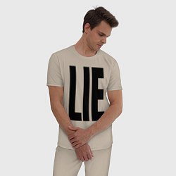 Пижама хлопковая мужская Lie: большие вытянутые буквы, цвет: миндальный — фото 2