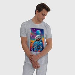 Пижама хлопковая мужская Shark in spacesuit - neural network, цвет: меланж — фото 2