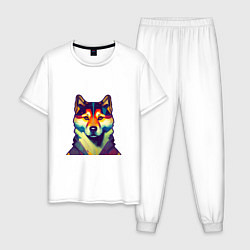 Пижама хлопковая мужская Shibu inu dog, цвет: белый