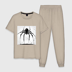 Пижама хлопковая мужская Чёрный паук, Редан, цвет: миндальный