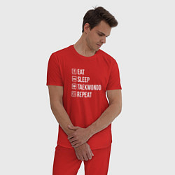 Пижама хлопковая мужская Еда сон тхэквондо повторить, цвет: красный — фото 2