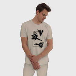 Пижама хлопковая мужская Сороки в прямоугольнике минимализм, цвет: миндальный — фото 2