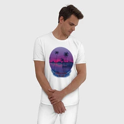 Пижама хлопковая мужская Ночные тропики, цвет: белый — фото 2