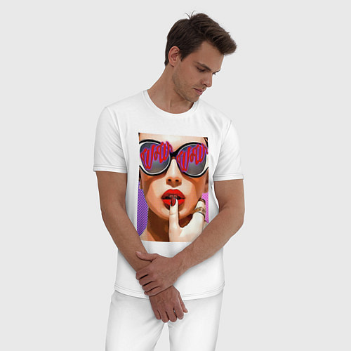 Мужская пижама Портрет девушки в стиле поп-арт / Белый – фото 3