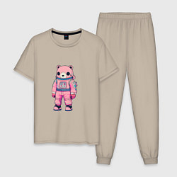 Мужская пижама Розовый мишка космонавт