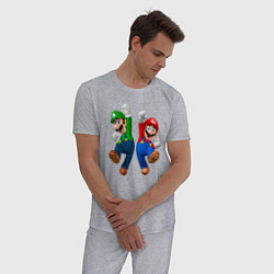Пижама хлопковая мужская Луиджи и Марио в прыжке, цвет: меланж — фото 2
