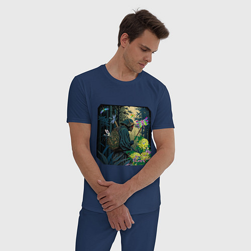 Мужская пижама Мистический персонаж в бамбуковой роще / Тёмно-синий – фото 3