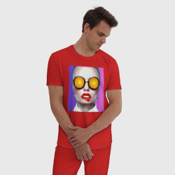 Пижама хлопковая мужская Портрет девушки в больших солнечных очках, цвет: красный — фото 2