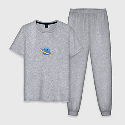 Пижама хлопковая мужская Весёлая планета с кольцами в стиле 90-х, цвет: меланж