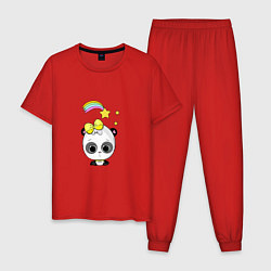 Пижама хлопковая мужская Панда и радуга, цвет: красный