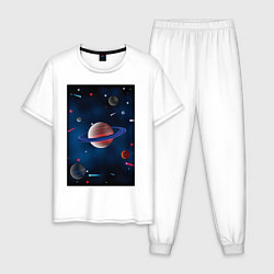 Пижама хлопковая мужская Космос, вселенная, цвет: белый