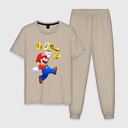 Пижама хлопковая мужская Марио сбивает монетки, цвет: миндальный