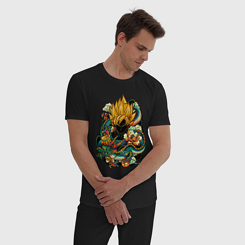 Мужская пижама Dragon ball дракон и цветы / Черный – фото 3