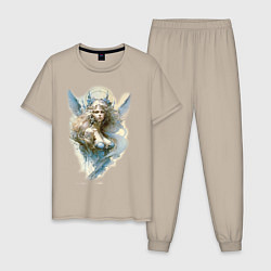 Пижама хлопковая мужская Царевна-Лебедь ангел - нейросеть, цвет: миндальный