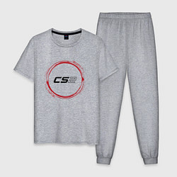 Пижама хлопковая мужская Символ Counter Strike 2 и красная краска вокруг, цвет: меланж