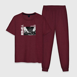 Пижама хлопковая мужская Манга: Леви Аккерман, цвет: меланж-бордовый