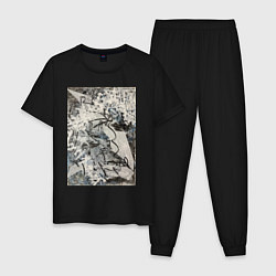 Пижама хлопковая мужская Абстракция небо, цвет: черный