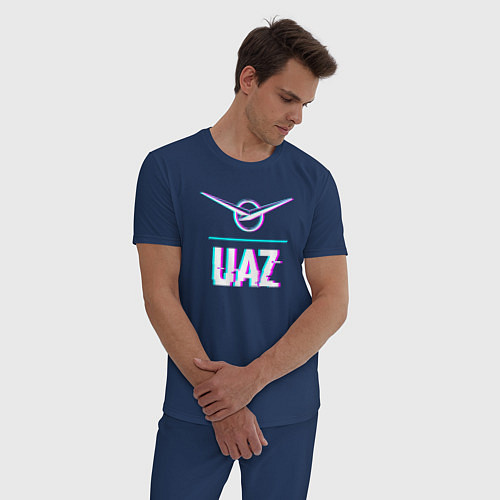 Мужская пижама Значок UAZ в стиле glitch / Тёмно-синий – фото 3