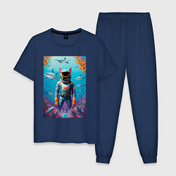 Пижама хлопковая мужская Sharkman - neural netvork, цвет: тёмно-синий