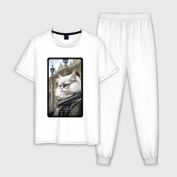 Пижама хлопковая мужская Санкт-Петербург котик, цвет: белый