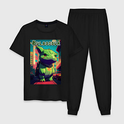 Пижама хлопковая мужская Ядовитый покемон - бульбазавр, цвет: черный