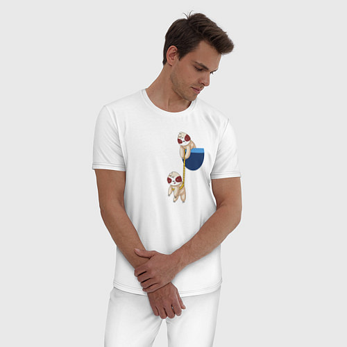Мужская пижама Карманные ленивцы / Белый – фото 3