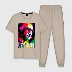Пижама хлопковая мужская Legendary John - The Beatles, цвет: миндальный
