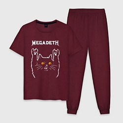 Пижама хлопковая мужская Megadeth rock cat, цвет: меланж-бордовый