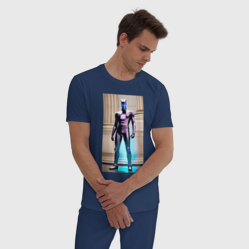 Мужская пижама Пришелец принял образ землянина - киберпанк / Тёмно-синий – фото 3
