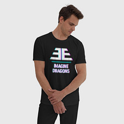 Пижама хлопковая мужская Imagine Dragons glitch rock, цвет: черный — фото 2