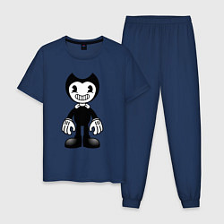 Пижама хлопковая мужская Бенди чёрно-белая, цвет: тёмно-синий