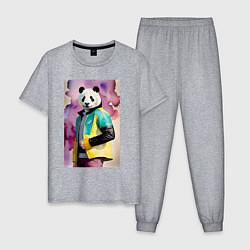 Мужская пижама Панда в модной куртке - акварель