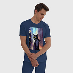 Пижама хлопковая мужская Чёрный котяра житель Нью-Йорка, цвет: тёмно-синий — фото 2