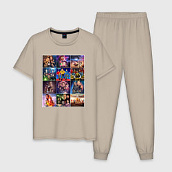 Пижама хлопковая мужская Звездный путь посторы, цвет: миндальный
