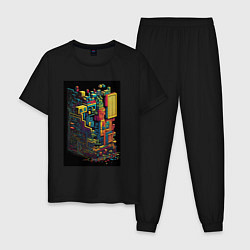 Пижама хлопковая мужская Тетрис абстракт, цвет: черный