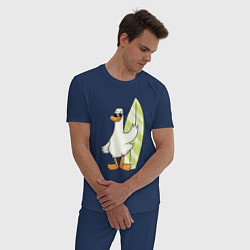 Пижама хлопковая мужская Гусь серфингист в очках, цвет: тёмно-синий — фото 2