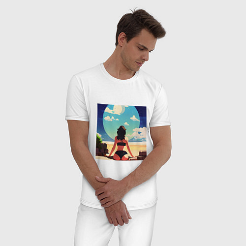 Мужская пижама Девушка на пляже / Белый – фото 3