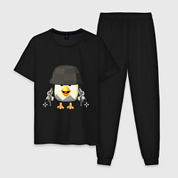 Пижама хлопковая мужская Chicken Gun в каске, цвет: черный