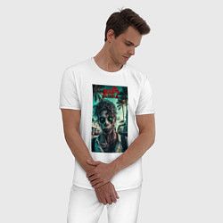 Пижама хлопковая мужская Зомби мертвый остров, цвет: белый — фото 2