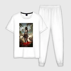 Пижама хлопковая мужская Девушка на мертвом острове, цвет: белый