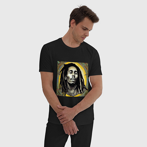 Мужская пижама Прекрасный Граффити Портрет Боб Марли / Черный – фото 3
