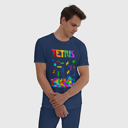 Пижама хлопковая мужская Фильм Тетрис логотип, цвет: тёмно-синий — фото 2
