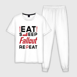 Пижама хлопковая мужская Надпись: eat sleep Fallout repeat, цвет: белый