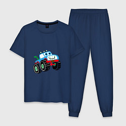 Пижама хлопковая мужская Синий машинка, цвет: тёмно-синий