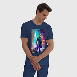 Пижама хлопковая мужская Cyberpunk 2077 - neural network - night, цвет: тёмно-синий — фото 2