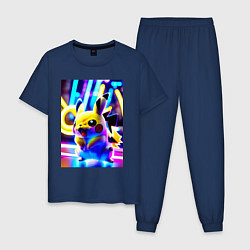 Пижама хлопковая мужская Светящийся Пикачу - нейросеть, цвет: тёмно-синий