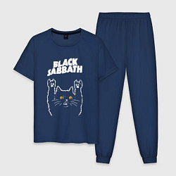 Пижама хлопковая мужская Black Sabbath rock cat, цвет: тёмно-синий