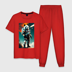Пижама хлопковая мужская Панда-космонавт на похожей планете, цвет: красный